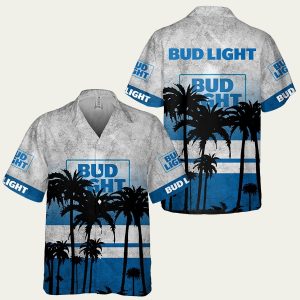 Bud Light Black Coconut Palm Tree Hawaiian Shirt