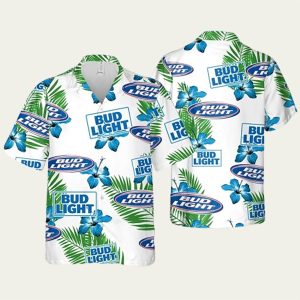 Bud Light Tropical Hawaiian Shirt with Hibiscus Floral Print