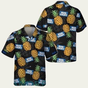 Bud Light Pineapple Black Hawaiian Shirt