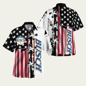 Busch Beer Hawaiian Shirt Featuring American Flag Patriotic Design