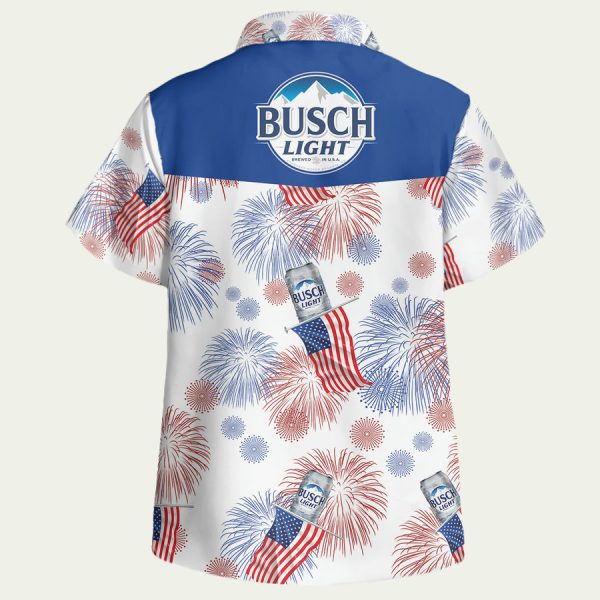 Busch Beer Hawaiian Shirt Featuring American Flag Patriotic Design - Image 2