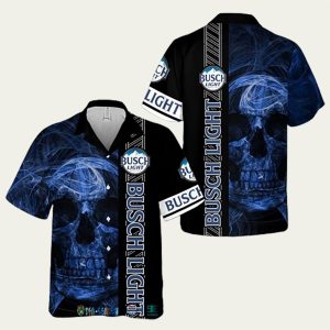 Busch Beer Skull Face Hawaiian Shirt with Barley Background