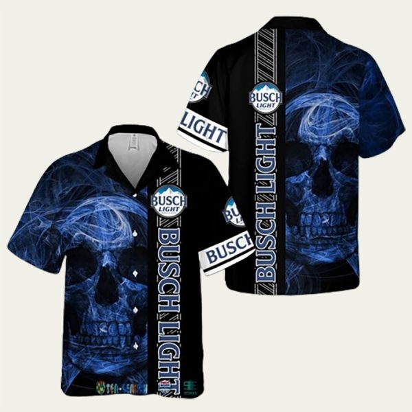 Busch Beer Skull Face Hawaiian Shirt with Barley Background