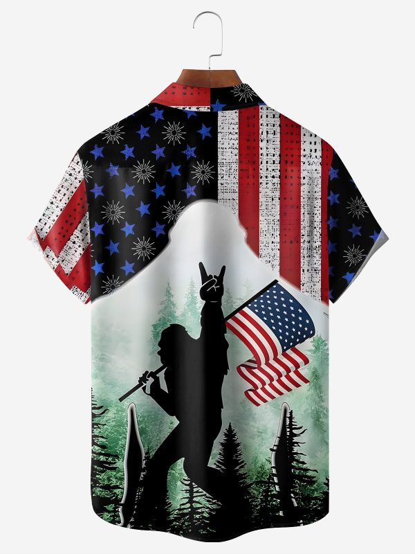 Men's Hawaiian Shirt - American Flag Bigfoot Rock and Roll Print Polyester Summer Shirt - Image 2
