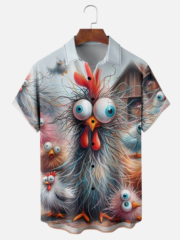 Men's Hawaiian Shirt - Wild Roosters and Crazy Chicken Print Polyester Humorous Summer Shirt