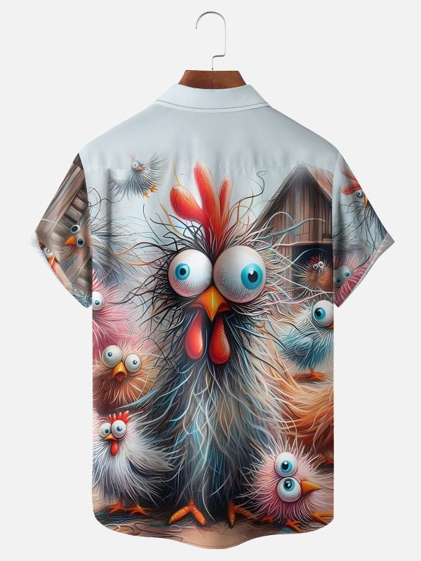 Men's Hawaiian Shirt - Wild Roosters and Crazy Chicken Print Polyester Humorous Summer Shirt - Image 2