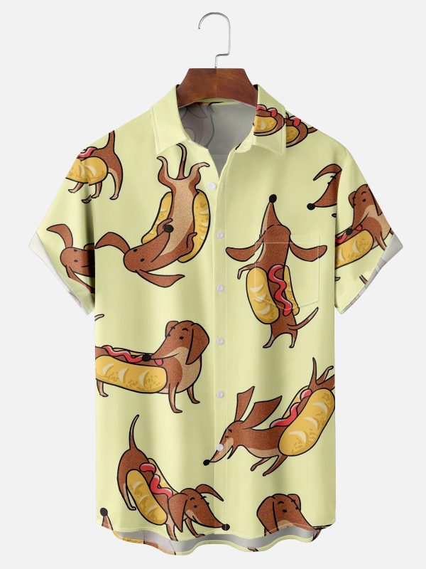 Men's Hawaiian Shirt - Literal Hot Dogs and Dachshund Print Polyester Fun Summer Shirt