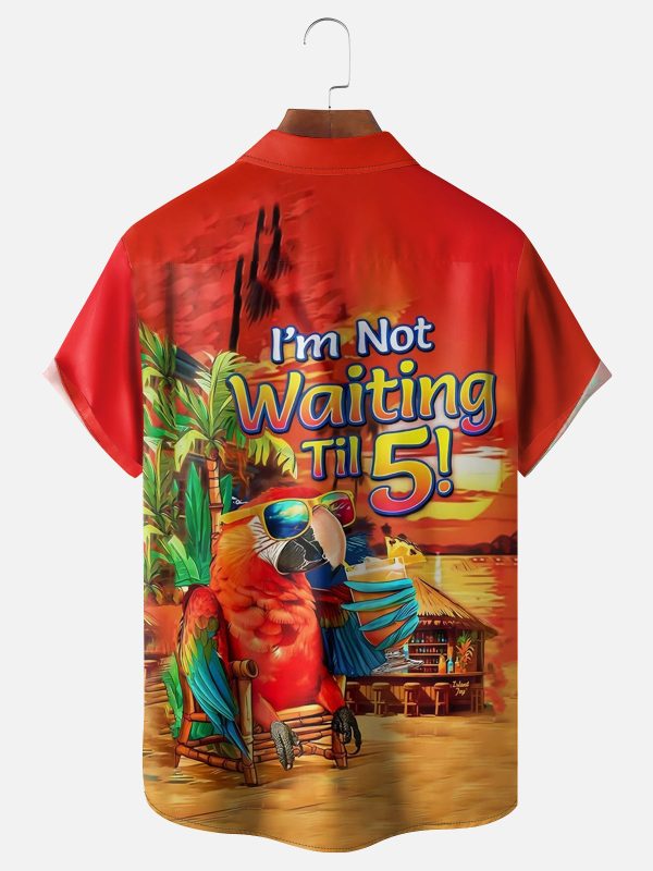 Men's Hawaiian Shirt - Parrot Cocktail Print with Funny 5 O'Clock Quote Polyester Summer Shirt - Image 2