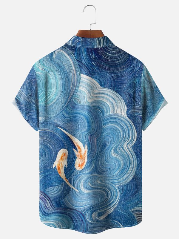 Men's Hawaiian Shirt - Hand-Painted Koi Pond Print Polyester Casual Summer Shirt - Image 2