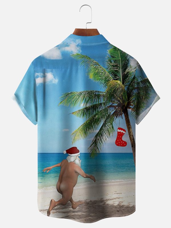 Men's Hawaiian Shirt - Funny Naked Santa Beach Christmas Palm Tree Summer Shirt - Image 2