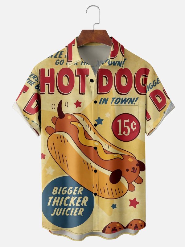 Men's Hawaiian Shirt - Fun Hot Dog Print Polyester Summer Casual Shirt