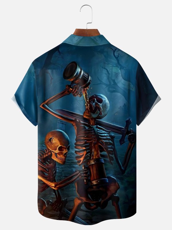 Men's Hawaiian Shirt - Skeletons and Skulls Drinking Print Polyester Dark Humor Shirt - Image 2