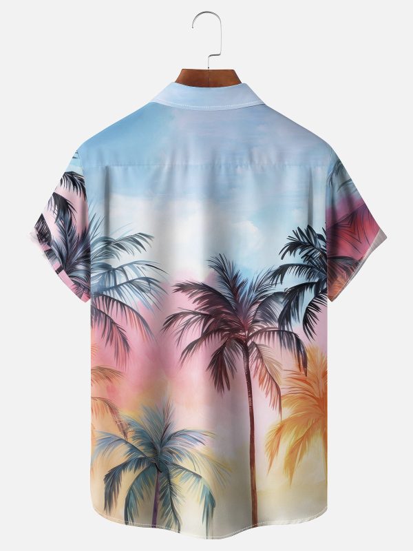 Men's Hawaiian Shirt - Palm Trees Silhouette Against Twilight Sky Polyester Tropical Summer Shirt - Image 2