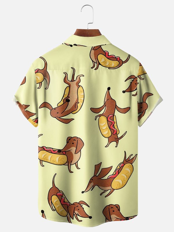 Men's Hawaiian Shirt - Literal Hot Dogs and Dachshund Print Polyester Fun Summer Shirt - Image 2