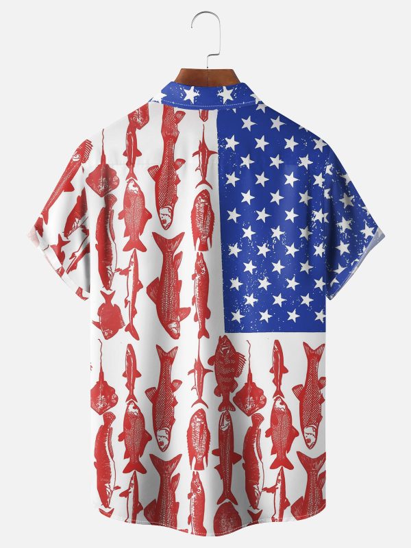 Men's Hawaiian Shirt - American Flag Fishing Print Polyester Casual Summer Shirt - Image 2