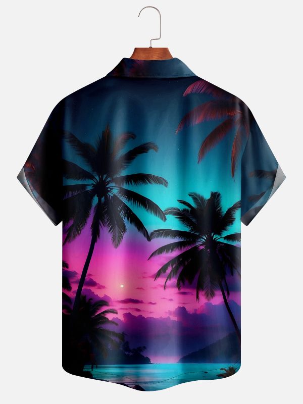Men's Hawaiian Shirt - Neon Sky Palm Tree Print Polyester Casual Summer Shirt - Image 2