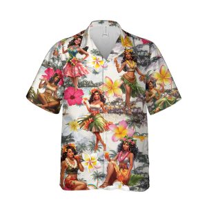 Hawaiian Shirt for Men with Multiple Hula Dancers Print - Casual Button-Down Shirt for Beach and Vacation