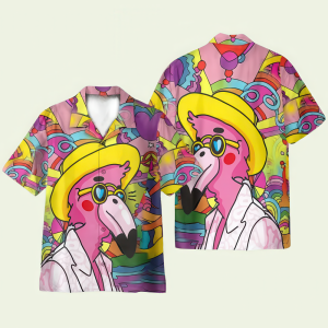 Hippie Flamingo Hawaiian Shirt for Men - Retro Floral Design & Vibrant Summer Vibes, Perfect for Vacation