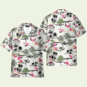 Flamingo Yoga Summer Tropical Pattern Hawaiian Shirt for Men - Bold Hibiscus Design & Relaxed Vacation Style