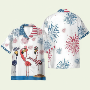 4th July America Flamingo Hawaiian Shirt for Men - USA Patriotic Design & Independence Day Style