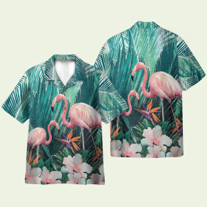 Beauty of Flamingo on Floral Hawaiian Shirt for Men - Vibrant Tropical Design & Summer Style, Perfect for Vacation