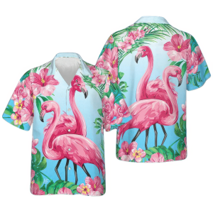 Flamingo Hibiscus Tropical Retro Hawaiian Shirt for Men - Bold Hibiscus Design & Tropical Vibes, Perfect for Summer