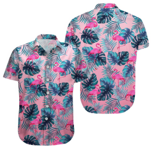 Flamingo Palm Leaves Hawaiian Shirt for Men - Bold Hibiscus Design & Tropical Island Style, Perfect for Summer Vacation