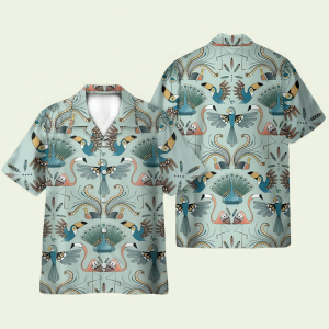 Flamingo Multi-Bird Pattern Hawaiian Shirt for Men - Tropical Floral Design & Summer Beach Style