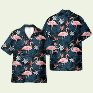 Flamingo Palm Green Leaves Hawaiian Shirt for Men - Bold Hibiscus & Island Style, Perfect for Summer Vacation