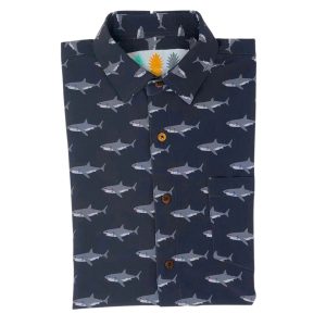 Men's Hawaiian Shirt - Daddy Shark Print Polyester Casual Summer Shirt