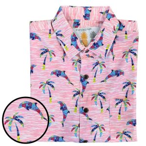 Men's Hawaiian Shirt - Dolphin Paradise Print Polyester Tropical Summer Shirt