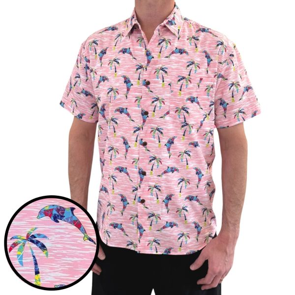 Men's Hawaiian Shirt - Dolphin Paradise Print Polyester Tropical Summer Shirt - Image 2