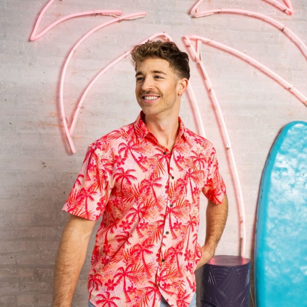 Men's Hawaiian Shirt - Fire Palms Print Polyester Tropical Summer Shirt - Image 2
