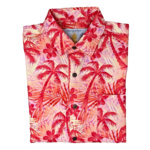 Men's Hawaiian Shirt - Fire Palms Print Polyester Tropical Summer Shirt