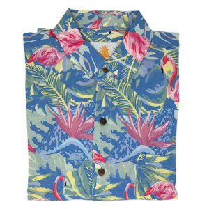 Men's Hawaiian Shirt - Flamingo Rum Club Print Polyester Casual Summer Shirt