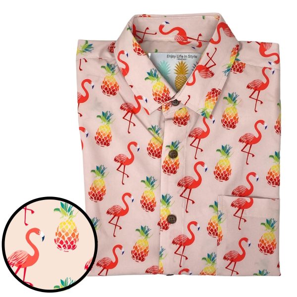Men's Hawaiian Shirt - Floridian Flamingo Print Polyester Tropical Summer Shirt