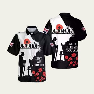God Blessed You All Veteran Silhouette Lest We Forget Hawaiian Shirt