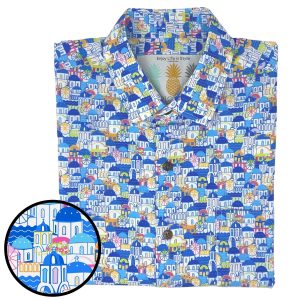 Men's Hawaiian Shirt - Greek Paradise Print Polyester Tropical Summer Shirt