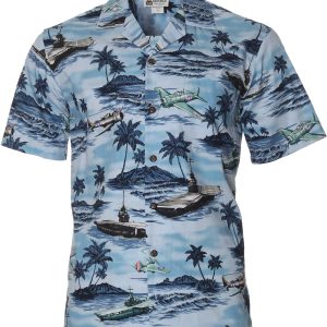Men's Hawaiian Shirt - Fleet of the Pacific Polyester Aloha Print Casual Shirt