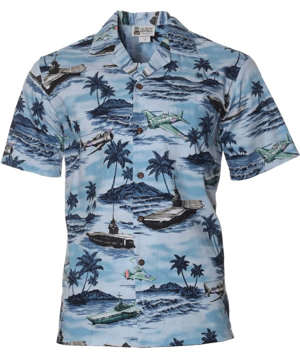 Men's Hawaiian Shirt - Fleet of the Pacific Polyester Aloha Print Casual Shirt