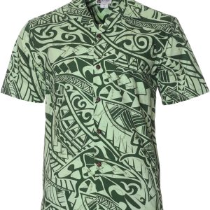 Men's Hawaiian Shirt - Tribal Polyester Aloha Print Casual Shirt
