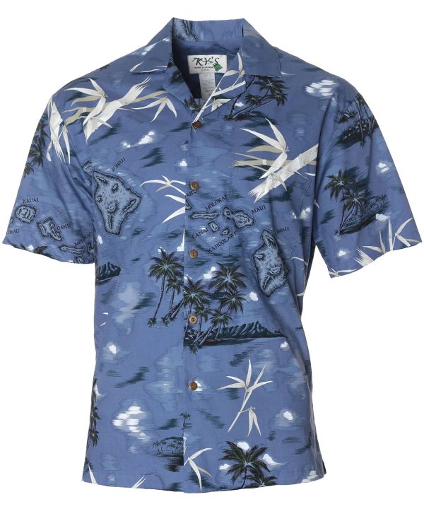 Men's Hawaiian Shirt - Hawaii Islands Polyester Aloha Print Casual Summer Shirt