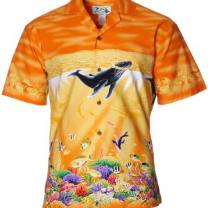 Men's Hawaiian Shirt - Whales Paradise Polyester Aloha Print Casual Summer Shirt