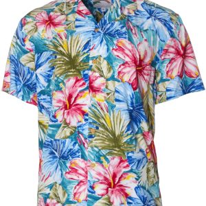 Men's Hawaiian Shirt - Hibiscus Polyester Aloha Print Casual Summer Shirt