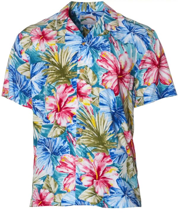 Men's Hawaiian Shirt - Hibiscus Polyester Aloha Print Casual Summer Shirt