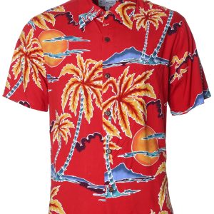 Men's Hawaiian Shirt - Scenic Polyester Palm Aloha Print Casual Summer Shirt