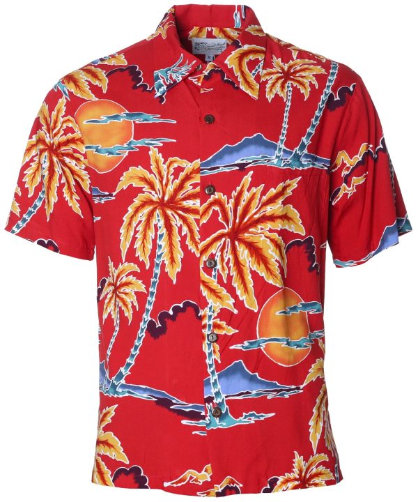Men's Hawaiian Shirt - Scenic Polyester Palm Aloha Print Casual Summer Shirt