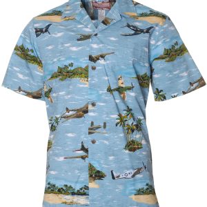 Men's Hawaiian Shirt - Fleet of the Pacific Polyester Aloha Print Casual Summer Shirt
