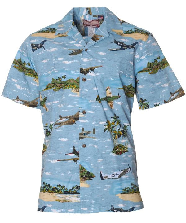 Men's Hawaiian Shirt - Fleet of the Pacific Polyester Aloha Print Casual Summer Shirt