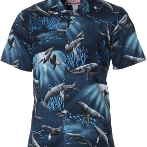 Men's Hawaiian Shirt - Tropical Whales Polyester Aloha Print Casual Summer Shirt